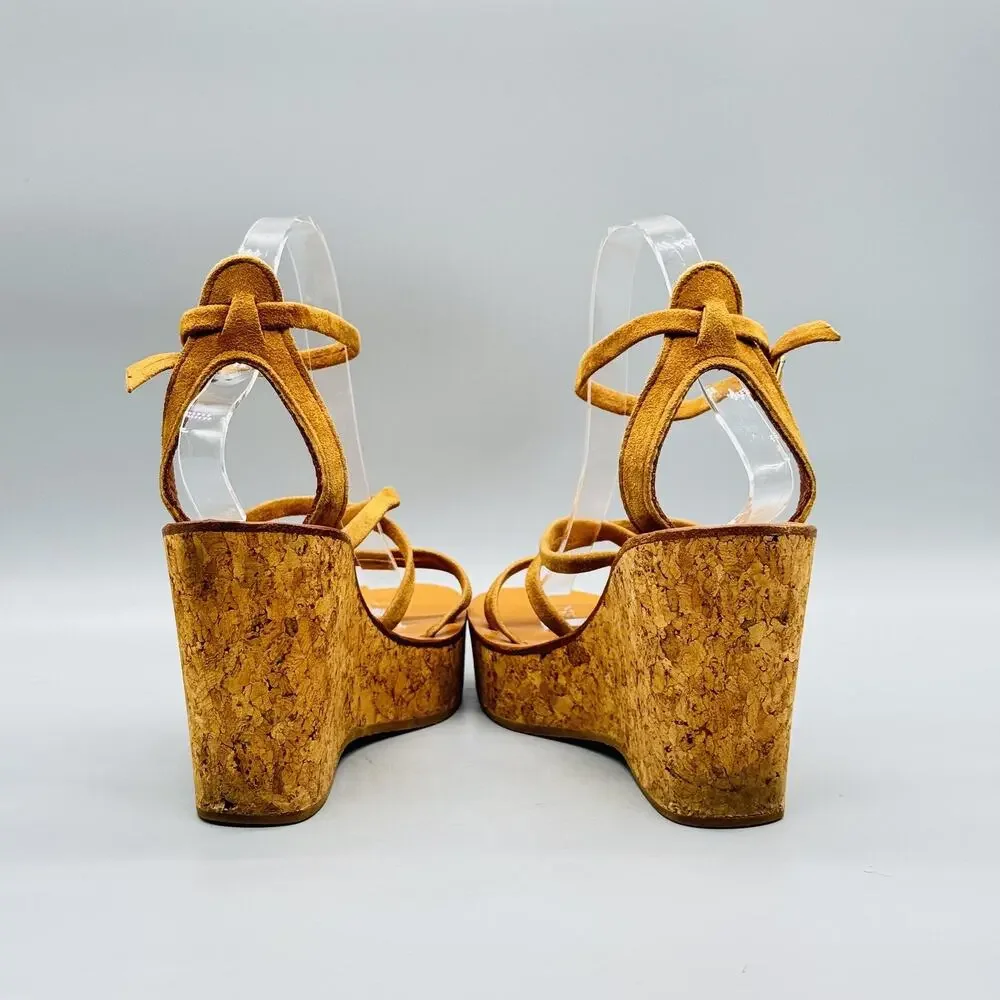 K Jacques Sandals Womens 8 Brown Suede Saint Tropez Cork Platform Wedge Shoes
